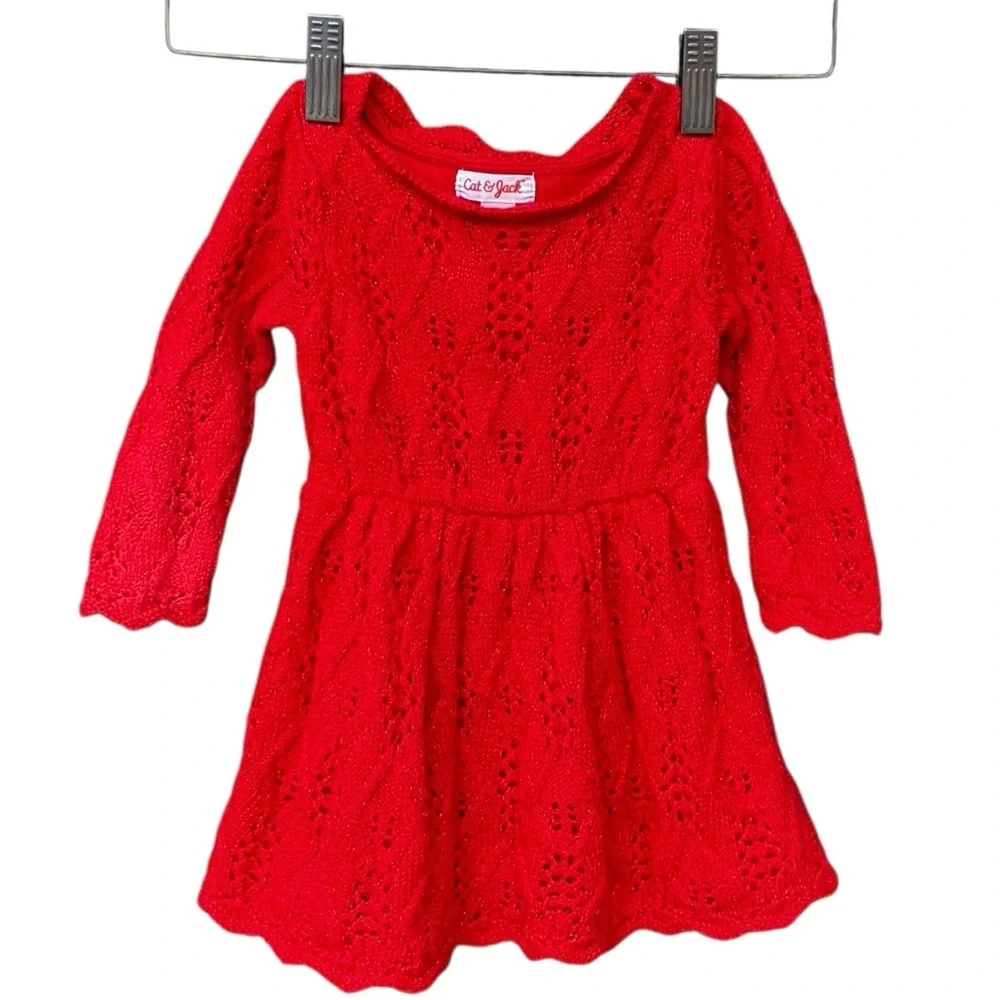 Cat &‎ Jack Toddler Red Knit Dress 12M Christmas Holiday Wear